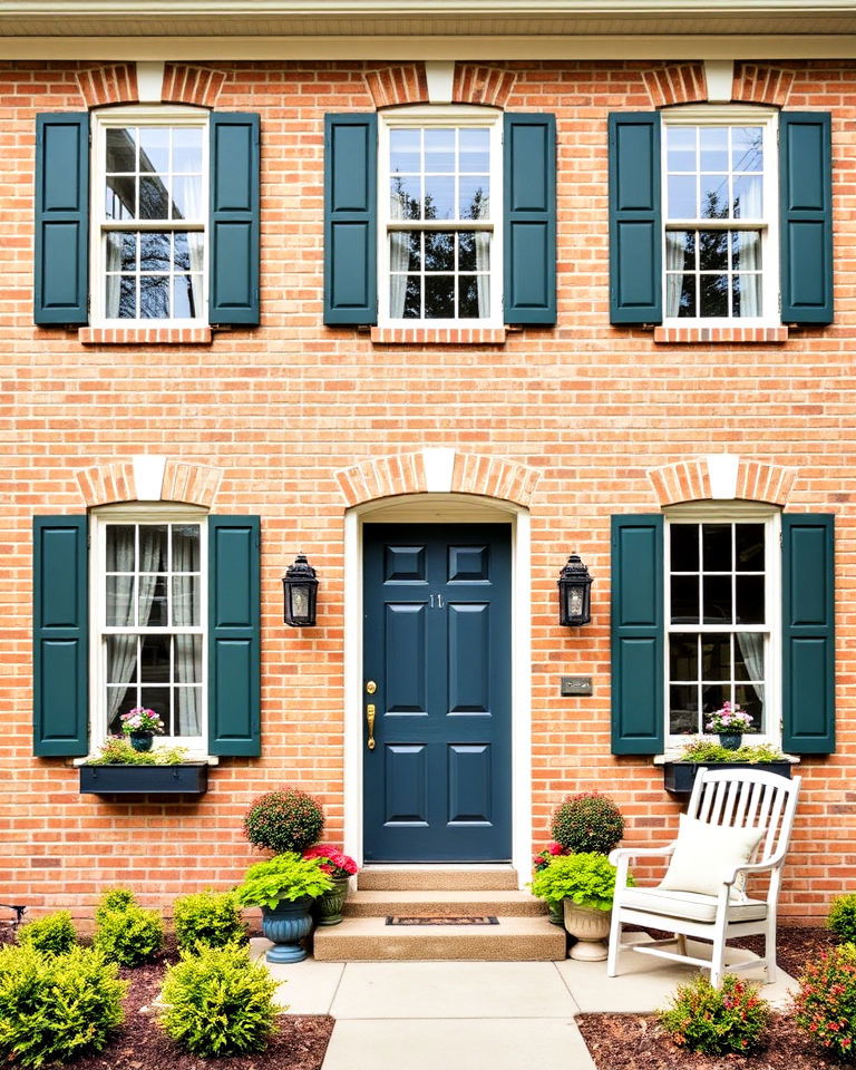 beige brick with painted shutters exterior home - 25 Beige Brick Exterior Home Ideas