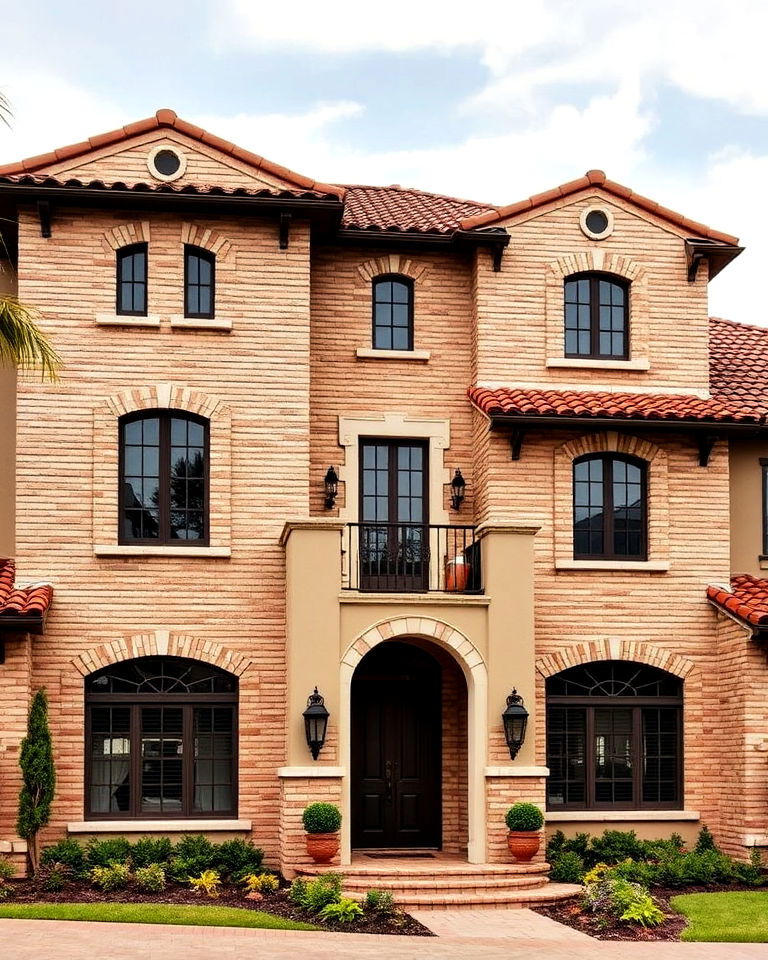 beige brick with stucco accents exterior home - 25 Beige Brick Exterior Home Ideas
