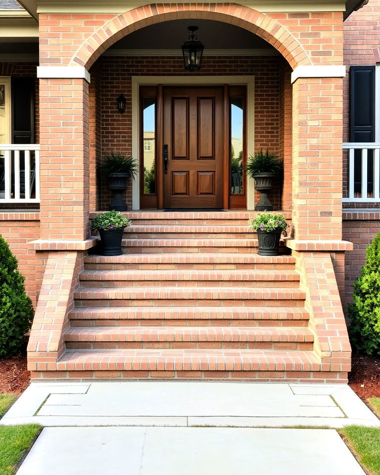 beige brick with wide front steps exterior home - 25 Beige Brick Exterior Home Ideas