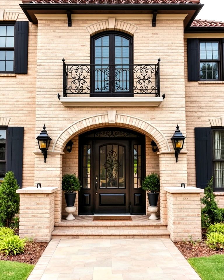 beige brick with wrought iron accents exterior home - 25 Beige Brick Exterior Home Ideas