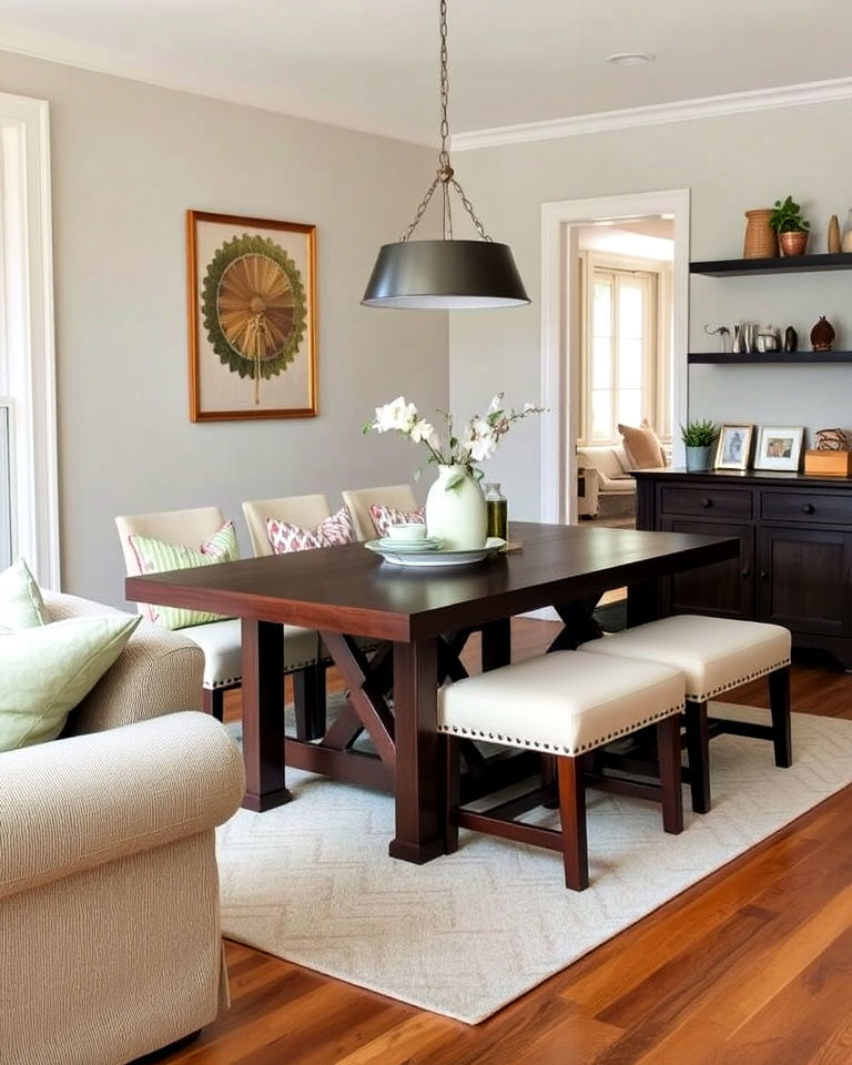 bench seating for living and dining area - 30 Living Room Dining Room Combos