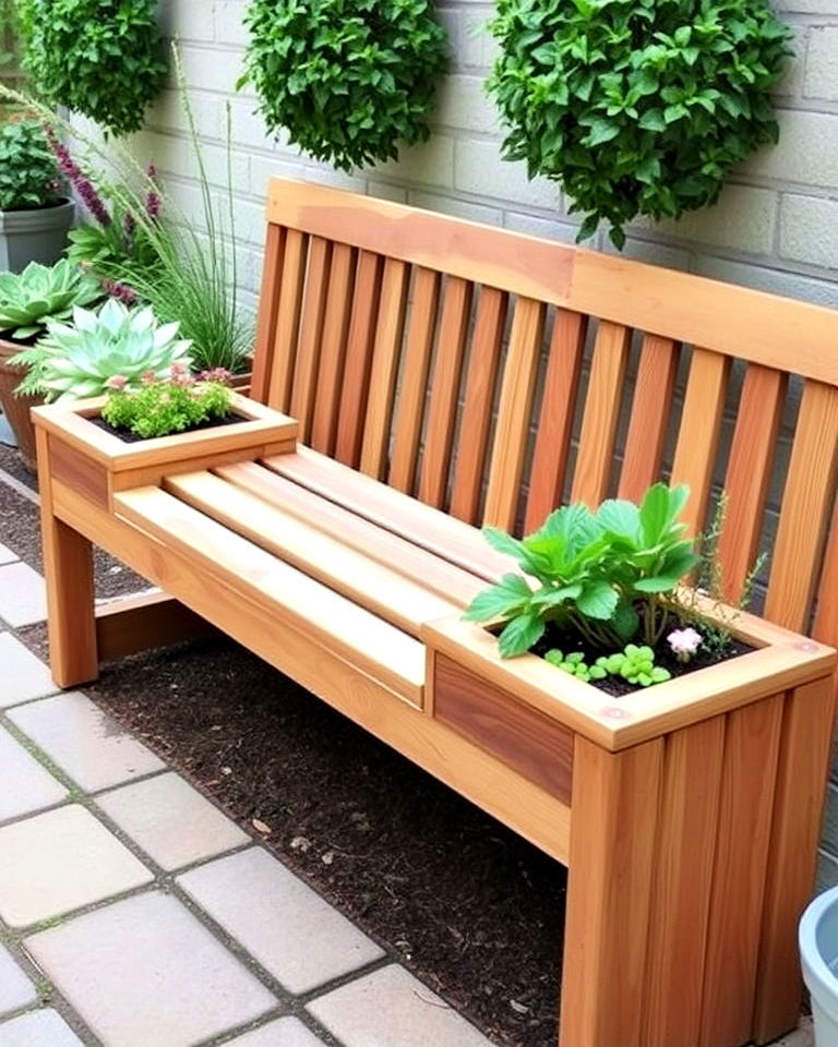benches with built in planter - 15 Narrow Garden Ideas