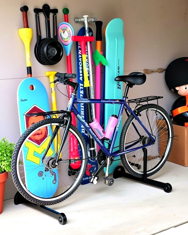 bicycle rack for outdoor toys - 25 Outdoor Toy Storage Ideas
