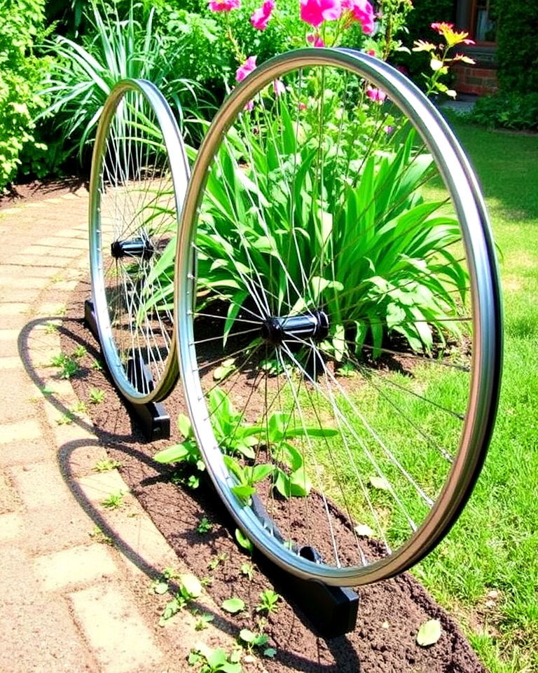 bicycle wheels garden edging - 15 Recycled Garden Edging Ideas