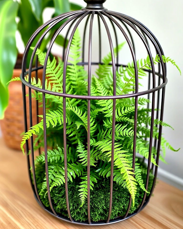 bird cage fern planter natural decor piece - 15 Bird Cage Planter Ideas
