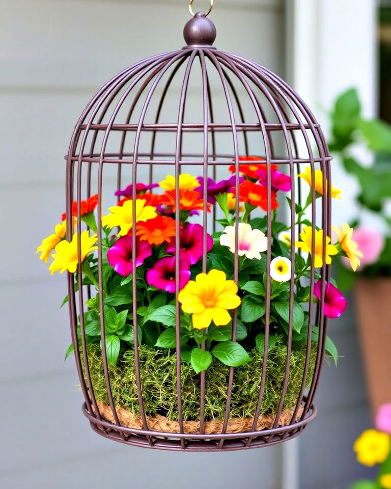 bird cage flower basket for seasonal decor - 15 Bird Cage Planter Ideas