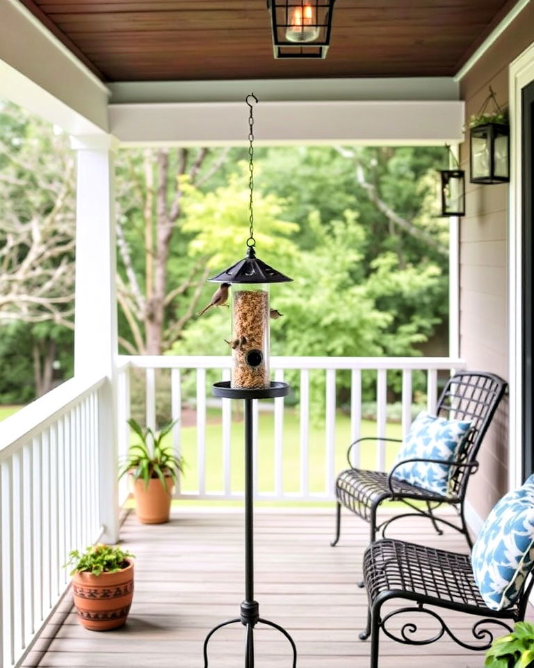bird feeder invites wildlife to your veranda - 40 Veranda Ideas
