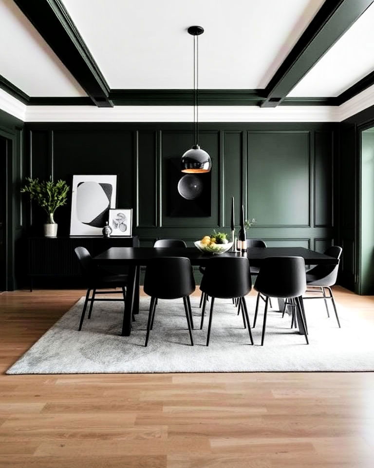 black and green contrast dining room - 20 Dark Green Dining Room Ideas