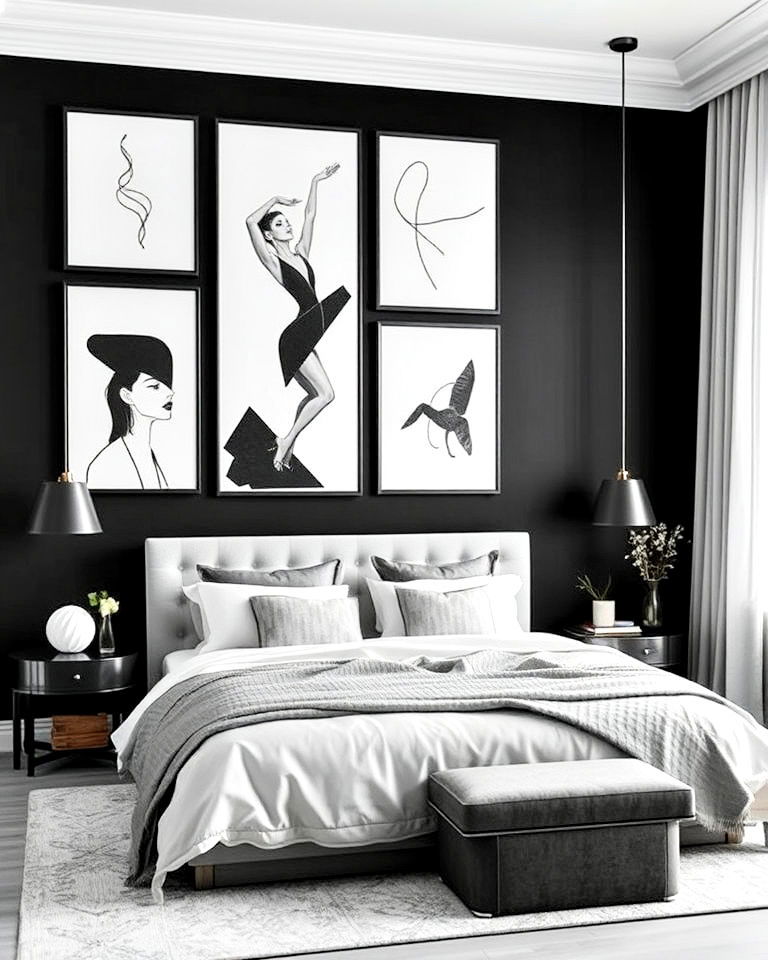 black and white bedroom artwork - 25 Luxury Black Bedroom Ideas