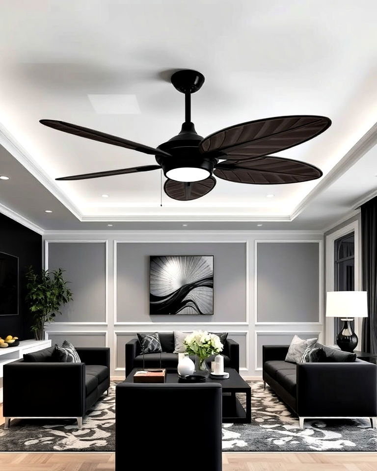 black and white ceiling fans - 20 Luxury Black and White Living Room Ideas