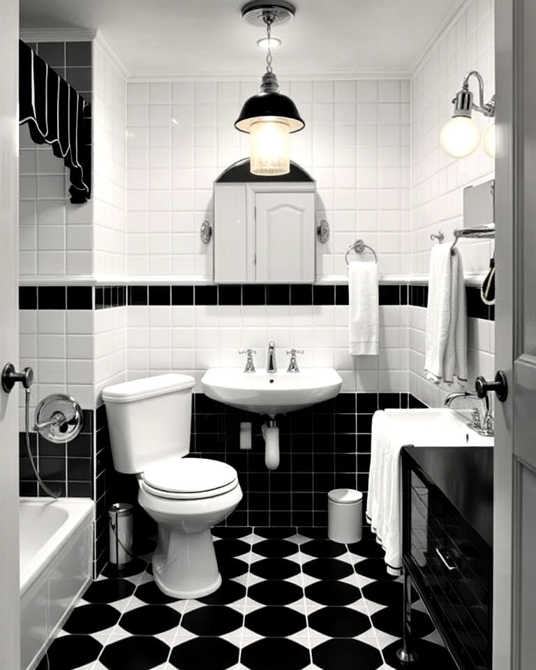 black and white color scheme in 1950s bathroom - 25 1950s Bathroom Ideas