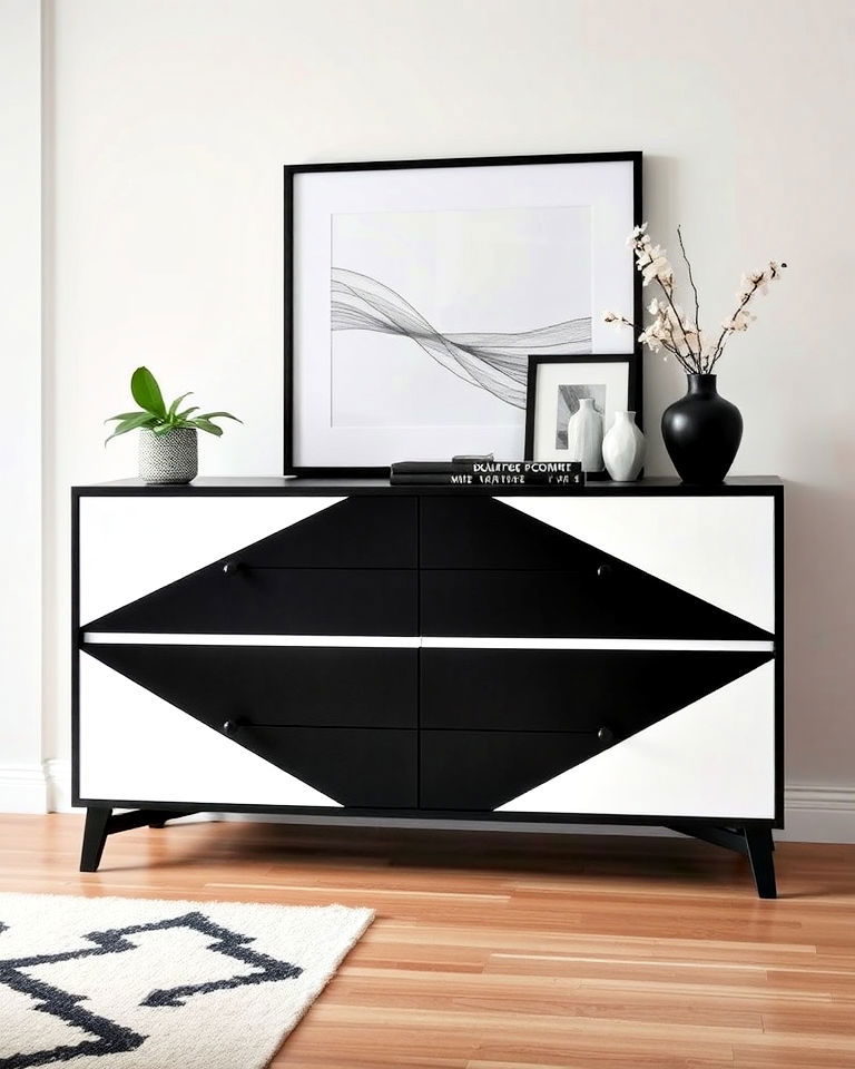 black and white contrast dresser - 35 Painted Dresser Ideas