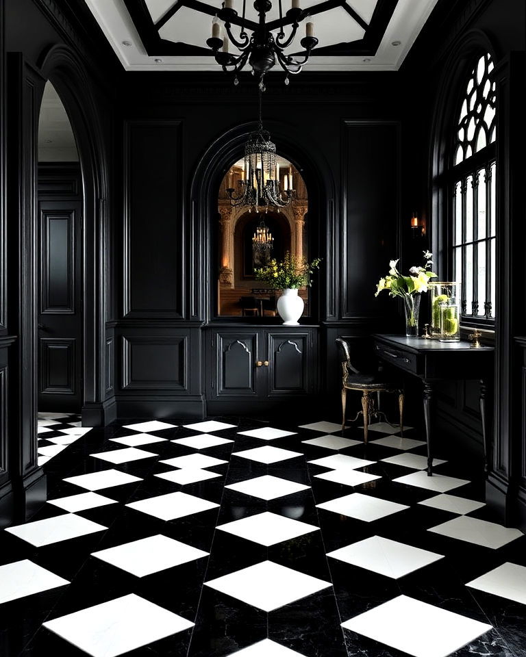 black and white flooring gothic interior - 25 Gothic Interior Design Ideas