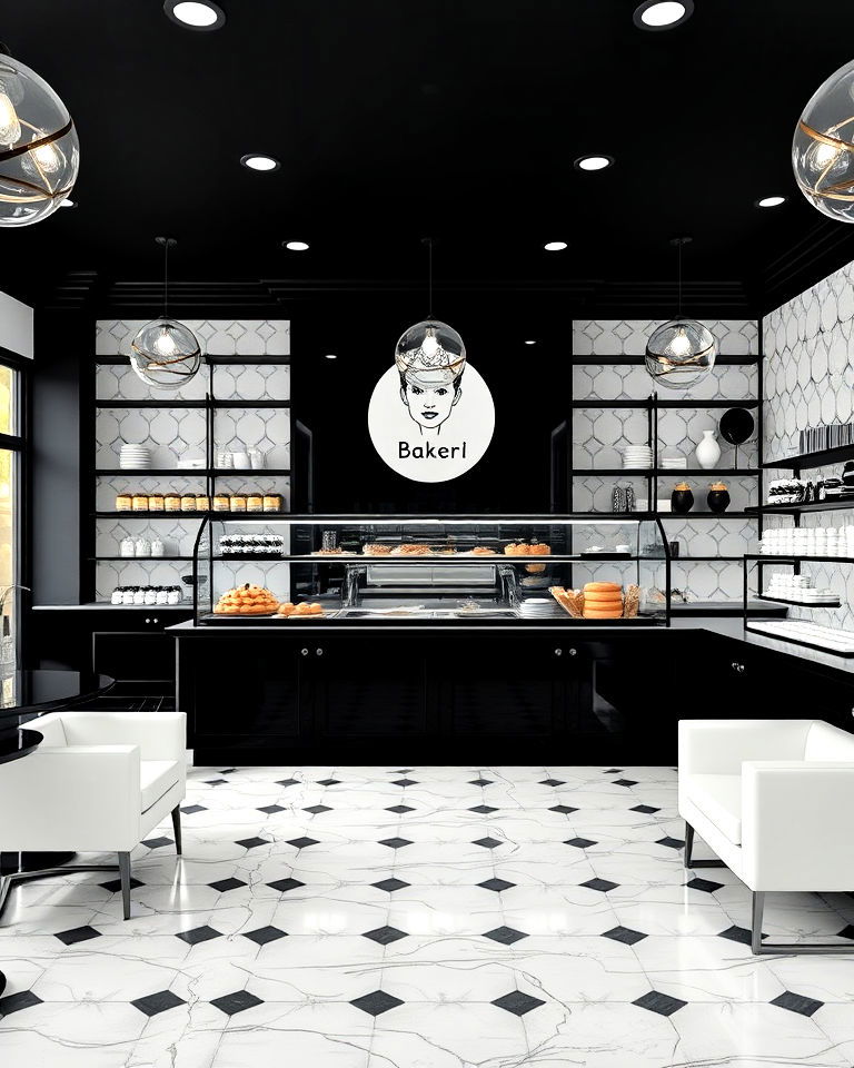 black and white sophistication bakery interior - 15 Bakery Interior Design Ideas