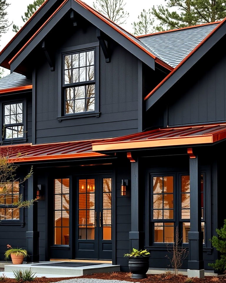 black exterior with luxurious copper accents - 30 Modern Black Houses