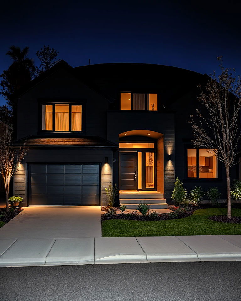 black exterior with statement lighting - 30 Modern Black Houses