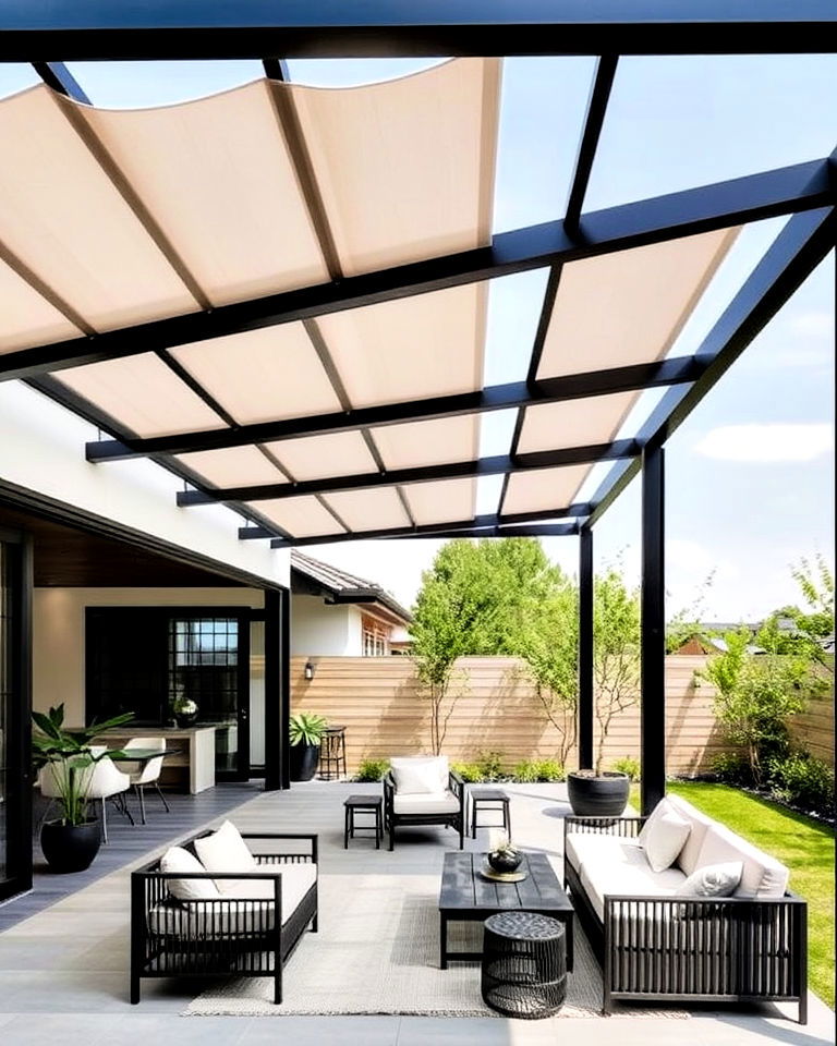 black framed pergola - 15 Japandi House Exterior Ideas