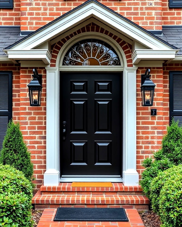 black front door with red brick walls - 20 Red Brick House with Black Trim Design Ideas