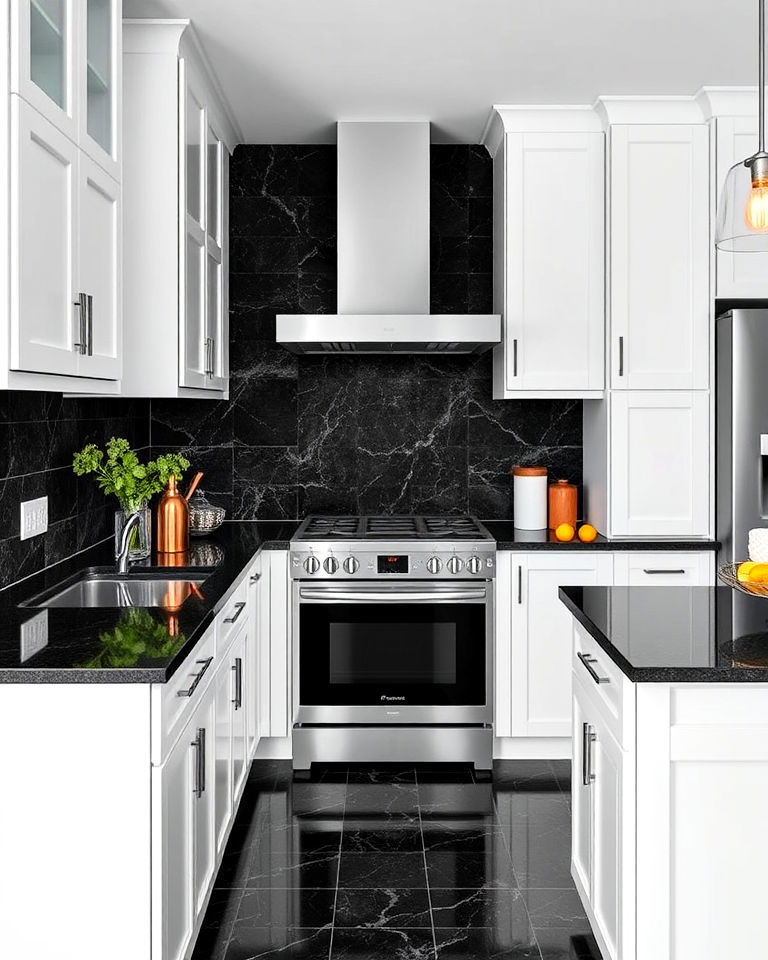black granite tiles backsplash - 20 Stone Kitchen Backsplash Ideas