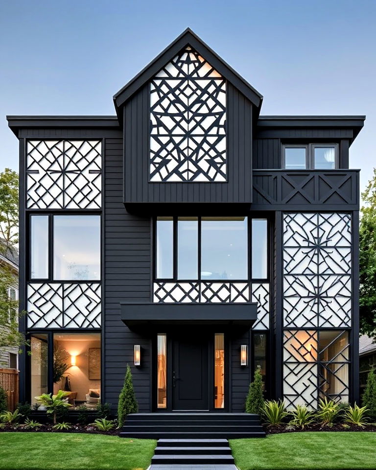 black house with dynamic laser cut geometric panels - 30 Modern Black Houses