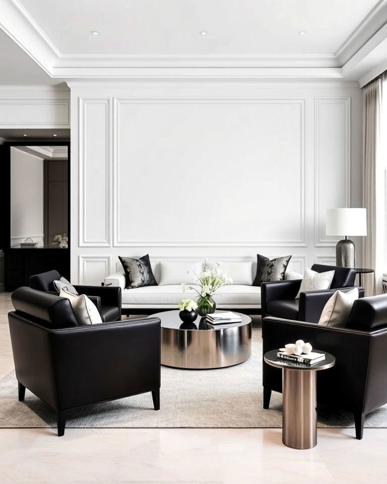 black leather armchairs for living room - 20 Luxury Black and White Living Room Ideas