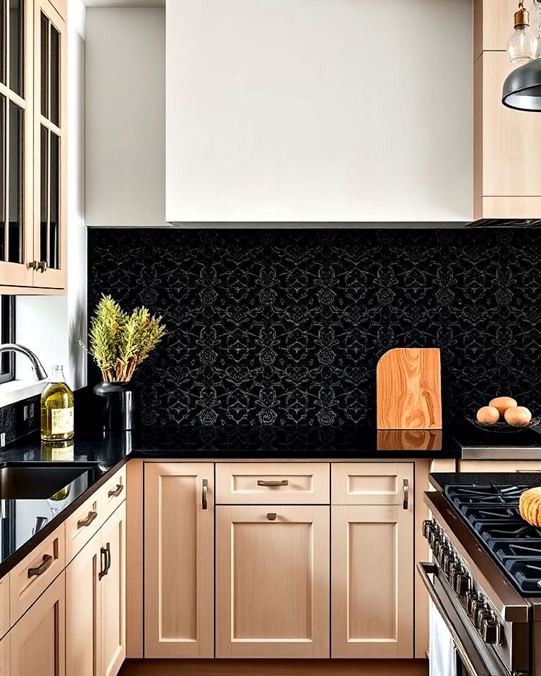 black moroccan inspired tile for global flair - 20 Kitchens With Dark Backsplashes