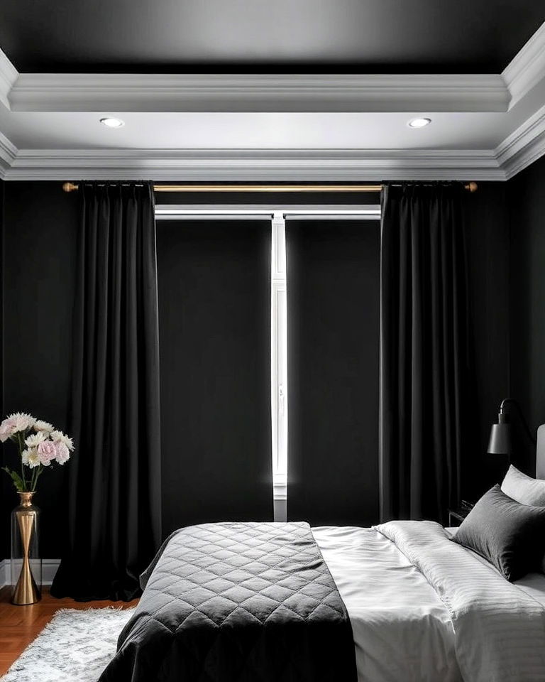 black out curtains for bedroom - 25 Luxury Black Bedroom Ideas