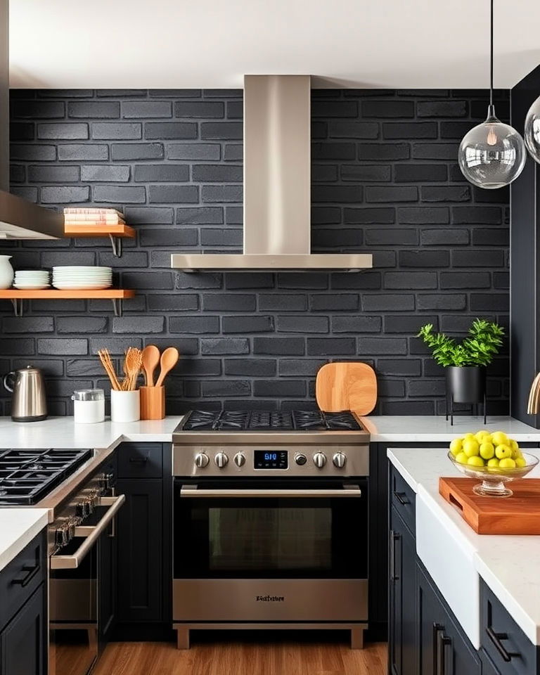 black painted brick kitchen backsplash - 25 Kitchen With Brick Backsplash Ideas