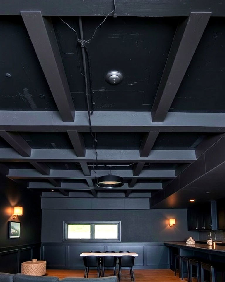 black painted exposed ceiling for drama black painted exposed ceiling for drama - 20 Exposed Basement Ceiling Ideas