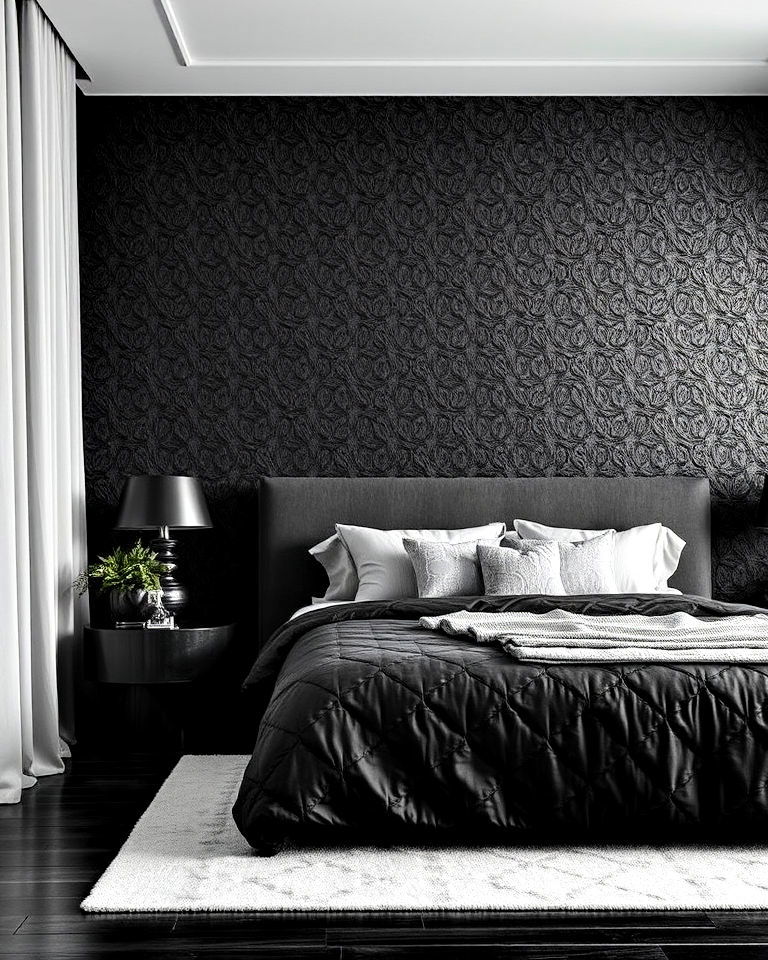 black textured wallpaper bedroom - 25 Luxury Black Bedroom Ideas