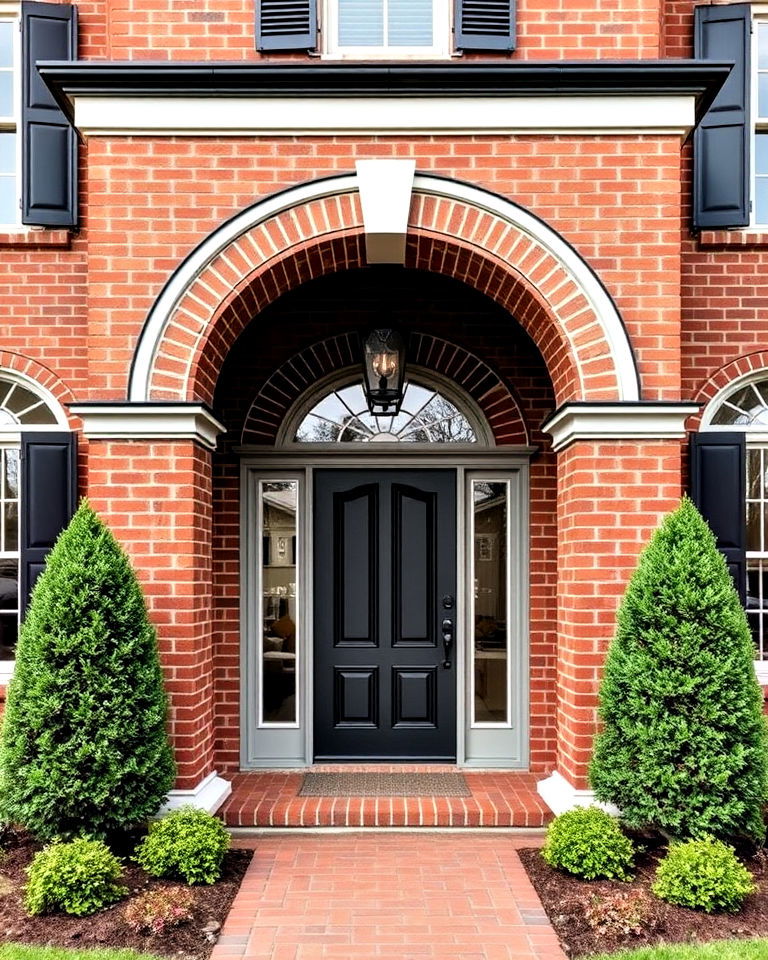 black trim around archways and columns - 20 Red Brick House with Black Trim Design Ideas