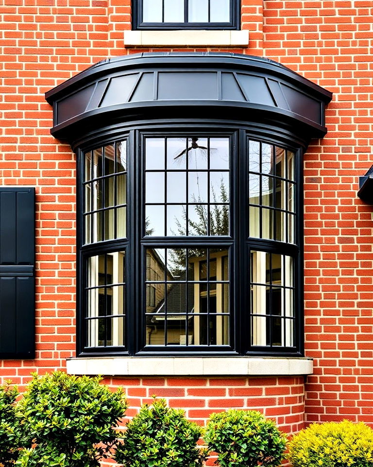 black trim on bay windows with red brick house - 20 Red Brick House with Black Trim Design Ideas