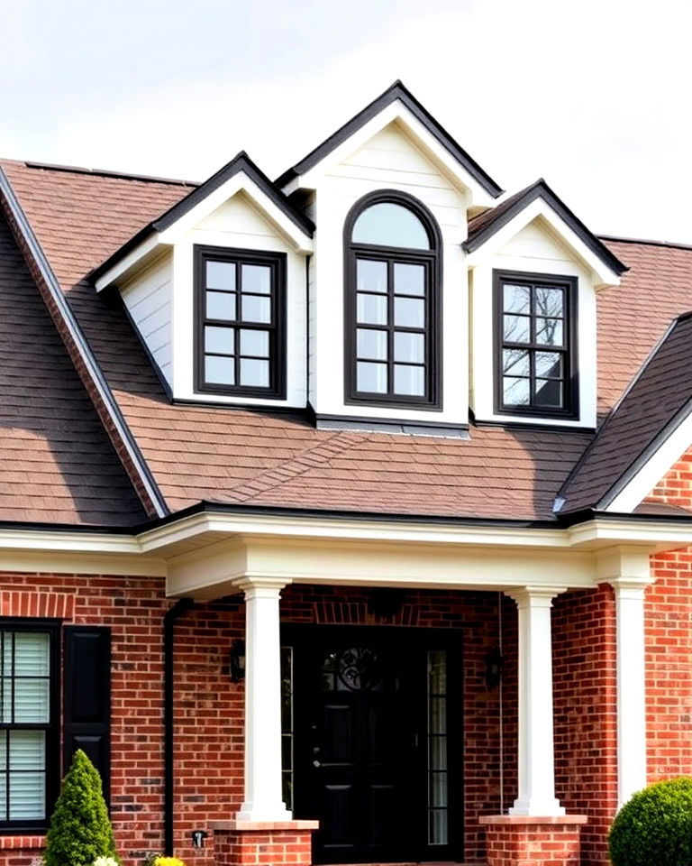 black trim on dormer windows exterior house - 20 Red Brick House with Black Trim Design Ideas