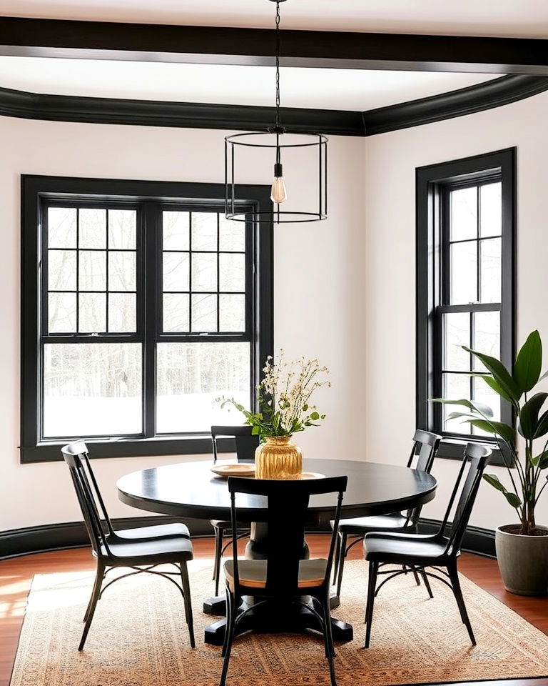 black window trim against light colored dining walls - 30 Window Trim Ideas