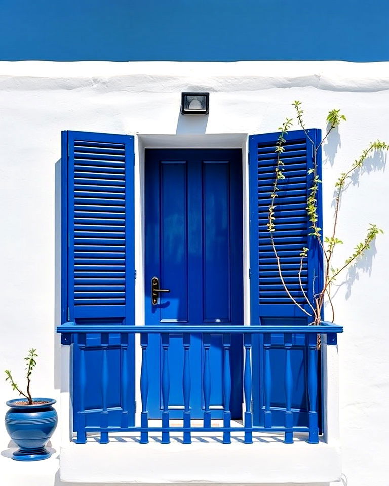 blue accents home exterior - 25 Greek Style Home Ideas