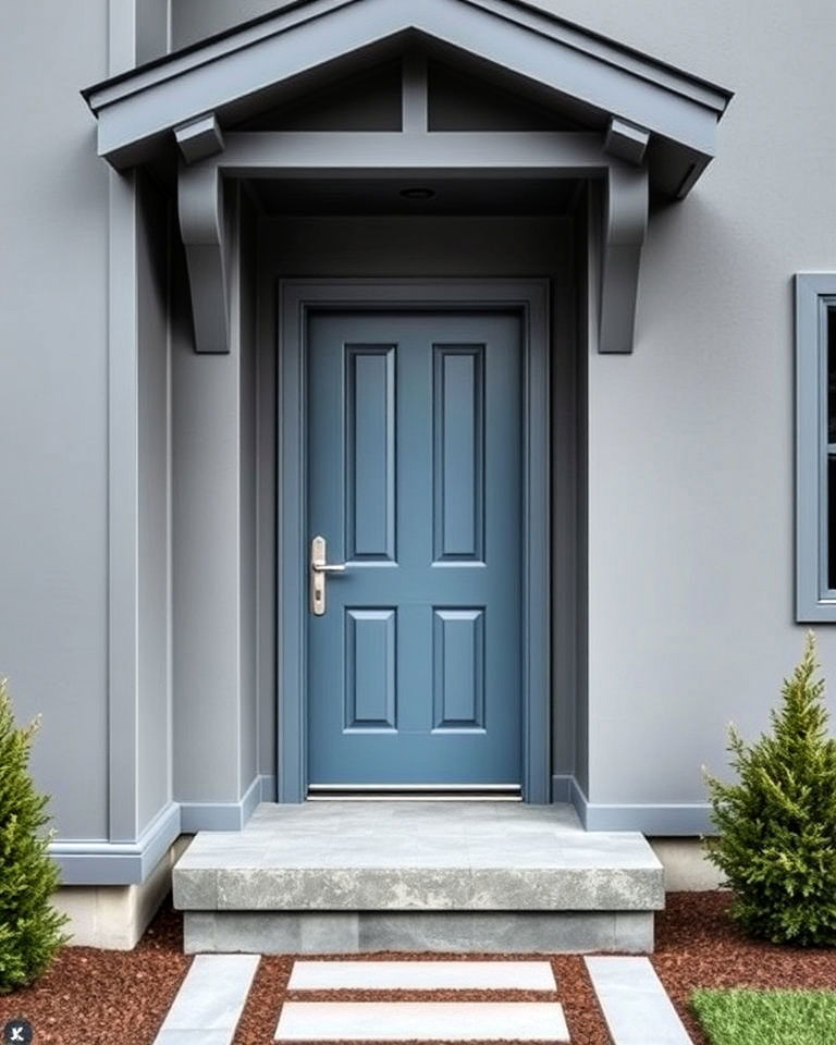 blue grey blend for subtle coordination - 25 Grey House With Blue Door Ideas