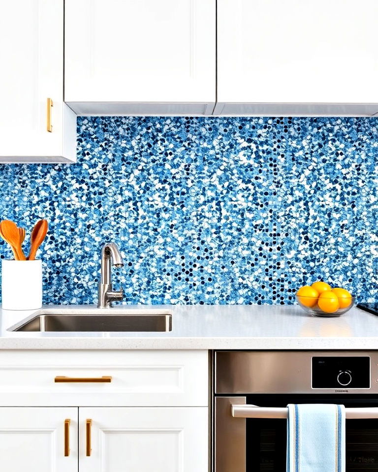 blue terrazzo backsplash for kitchen - 25 Kitchen With Blue Backsplash Ideas