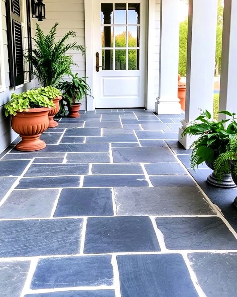 bluestone flooring with contrasting grout - 15 Bluestone Front Porch Ideas