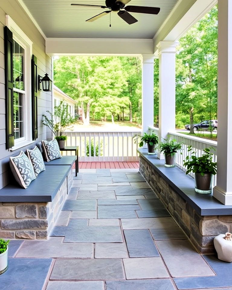 bluestone with built in seating - 15 Bluestone Front Porch Ideas