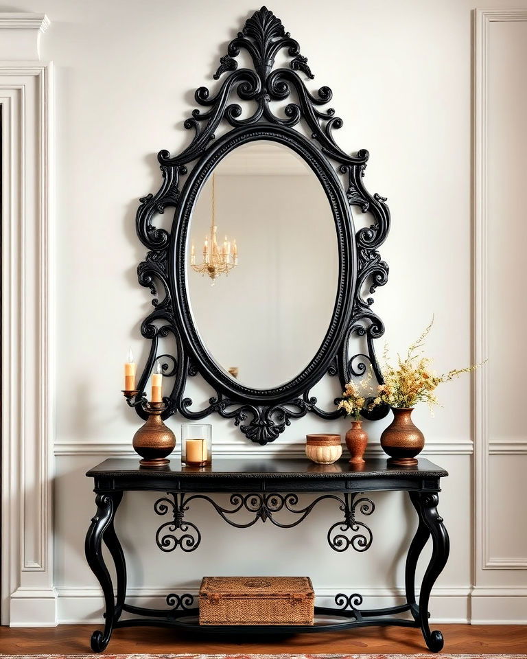 bohemian charm ornate mirror with dark frame - 20 Gothic Boho Decor Ideas