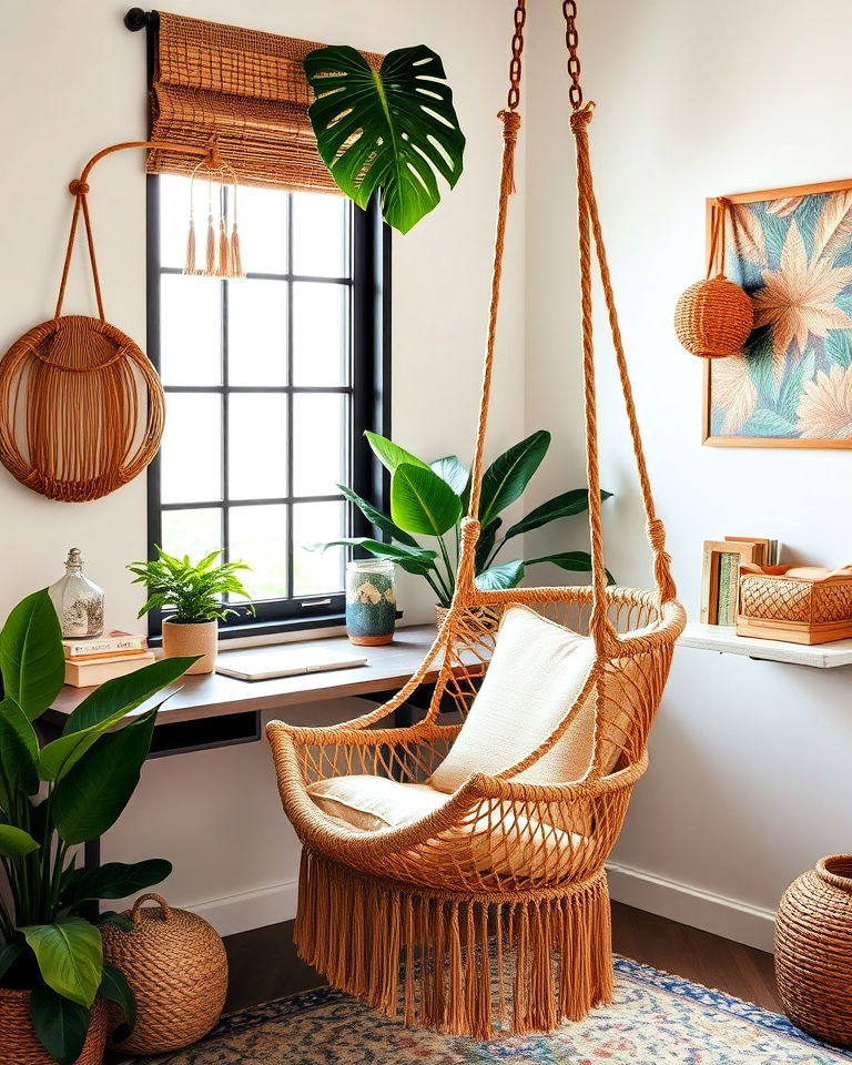 bohemian inspired hanging chair for relaxation - 15 Bohemian Tropical Bohemian Decor