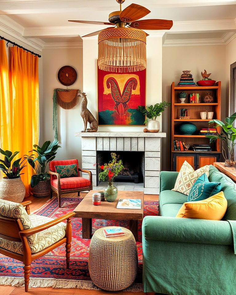 bohemian living room with eclectic color palette - 25 Bohemian Eclectic Interior Design Ideas