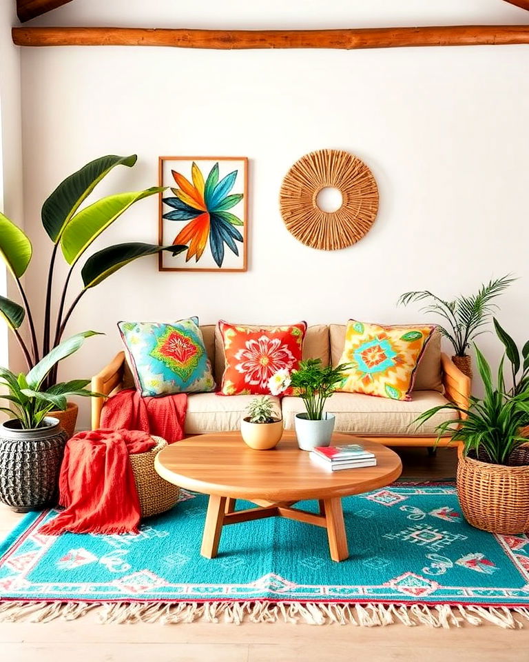 bohemian living room with vibrant color palette - 15 Bohemian Tropical Bohemian Decor