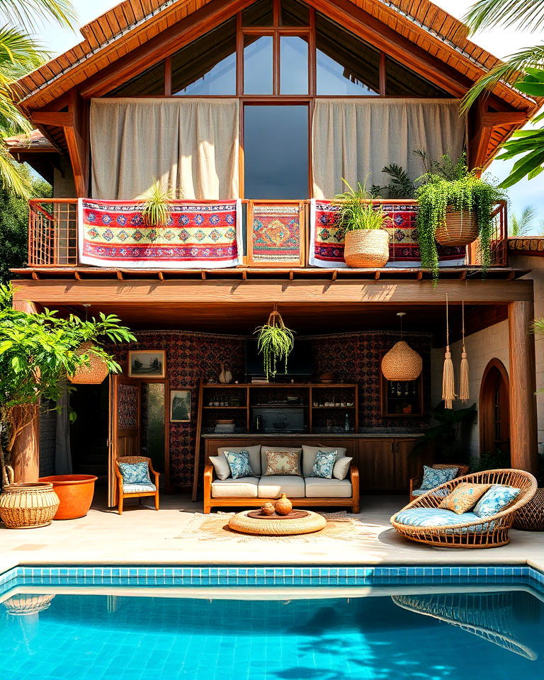 bohemian style pool house - 20 Two Story Pool House Ideas