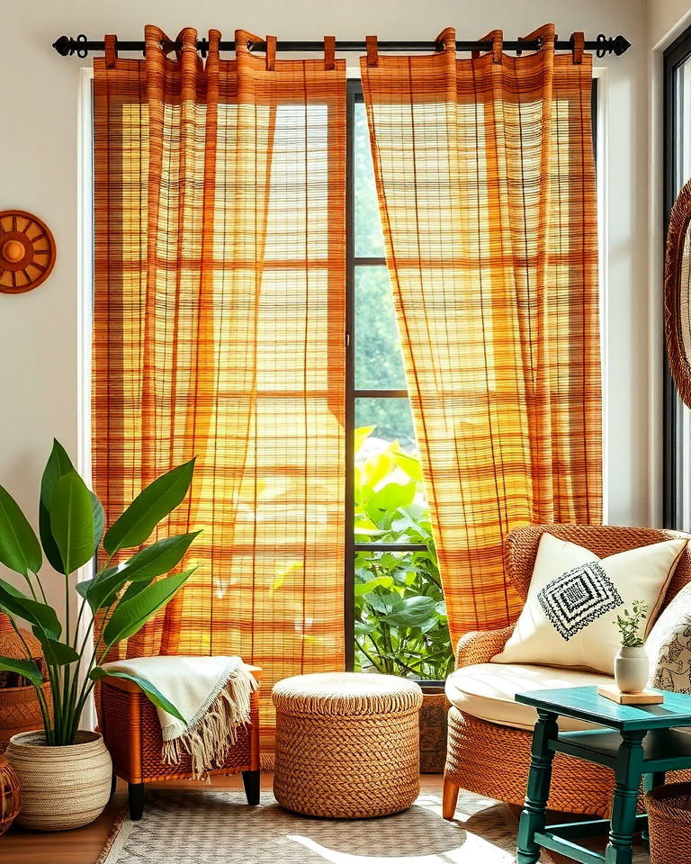 boho bamboo curtains - 15 Boho Curtain Ideas