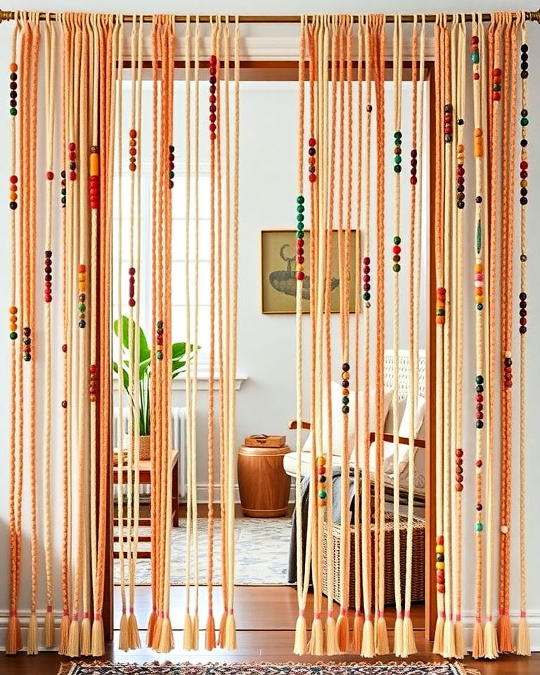 boho beaded curtains - 15 Boho Curtain Ideas
