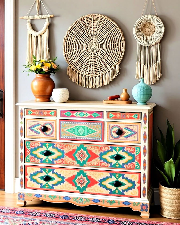 boho chic dresser playful and eclectic vibe to your entryway - 15 Entryway Dresser Ideas