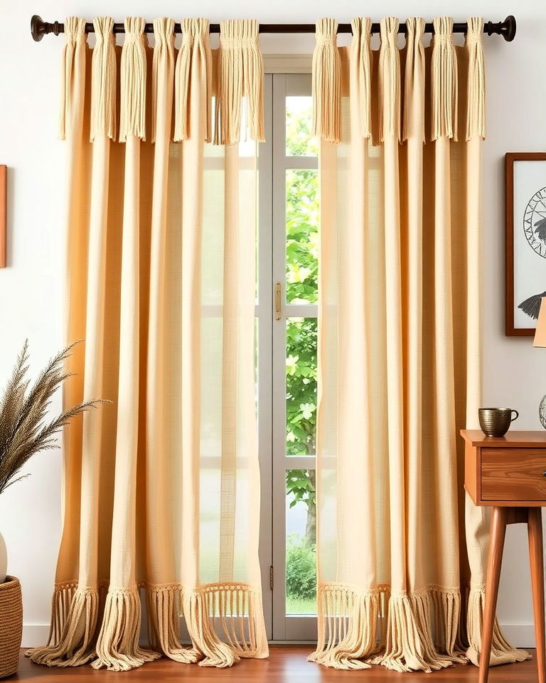 boho fringe trimmed curtains - 15 Boho Curtain Ideas