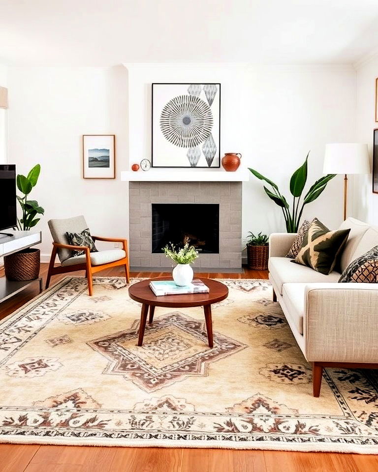 boho inspired area rug for a mid century living space - 25 Mid Century Boho Decor Ideas