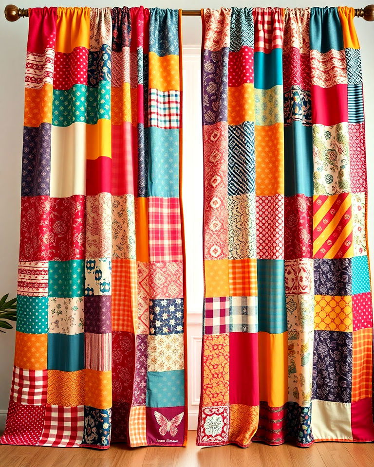 boho patchwork curtains - 15 Boho Curtain Ideas